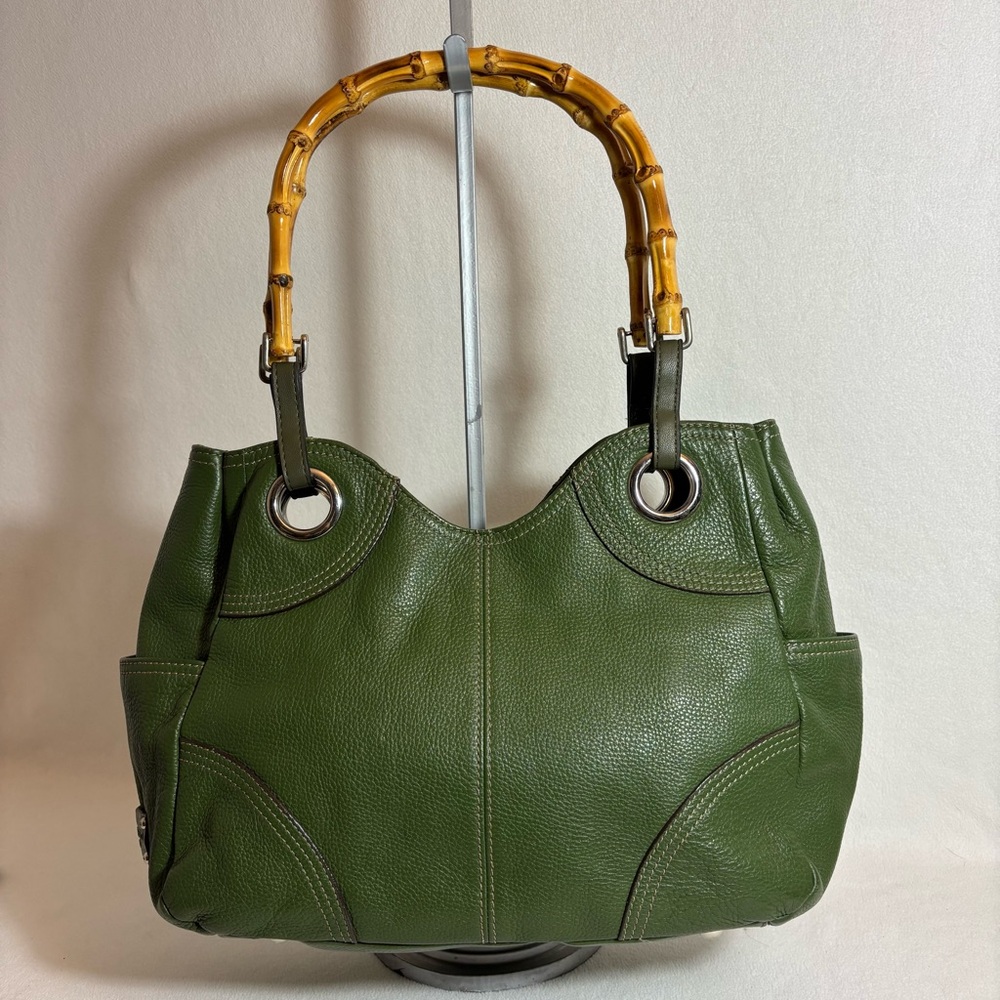 Rare Tignanello Leather Shoulder Bag w/ Bamboo Handle